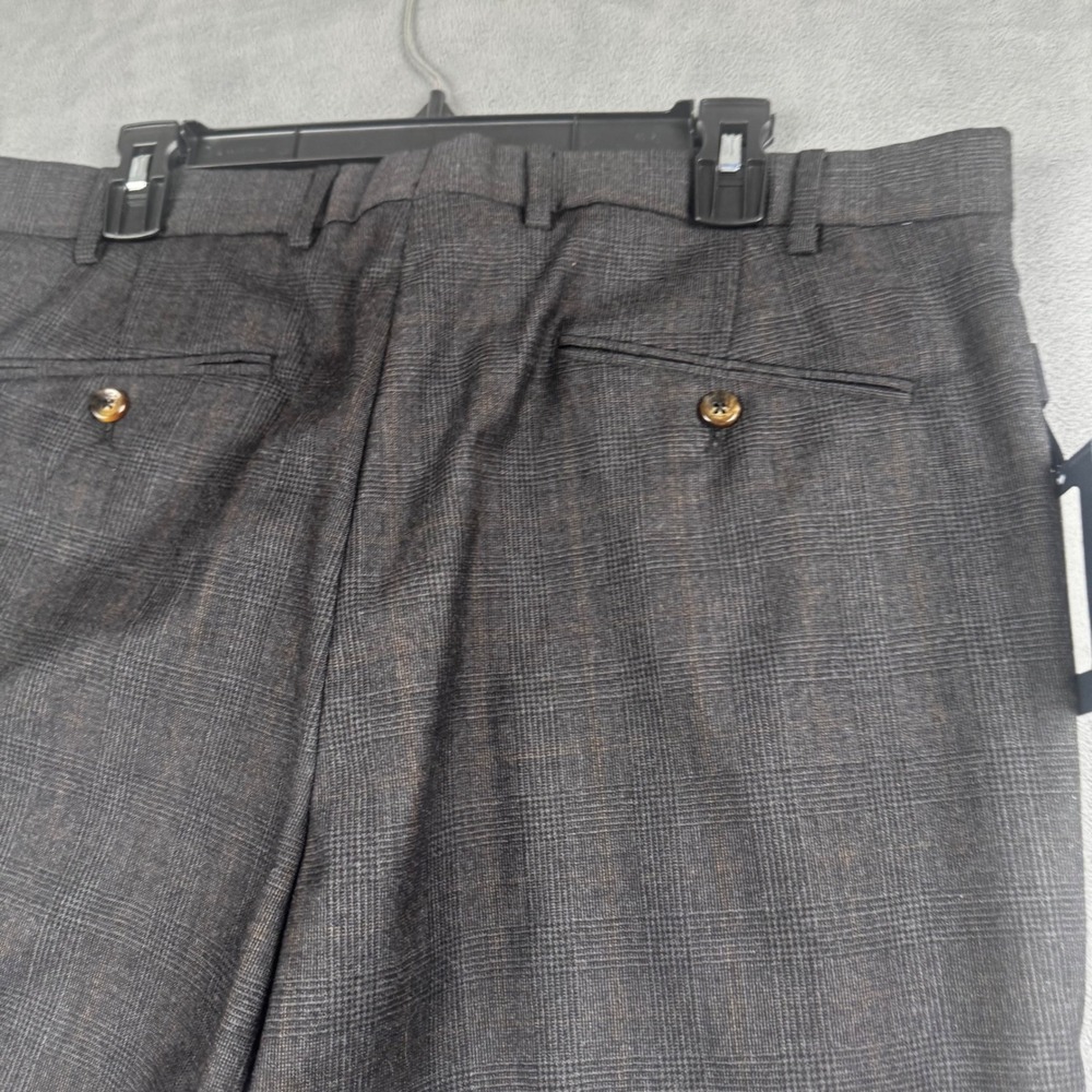 Hart Schaffner Marx Mens 36x32 Straight Flat Front Glen Plaid Dress Pants Grey - Picture 8 of 9